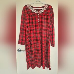 George Plaid Midi/Maxi Long Sleeved Nightgown With Lace Collar